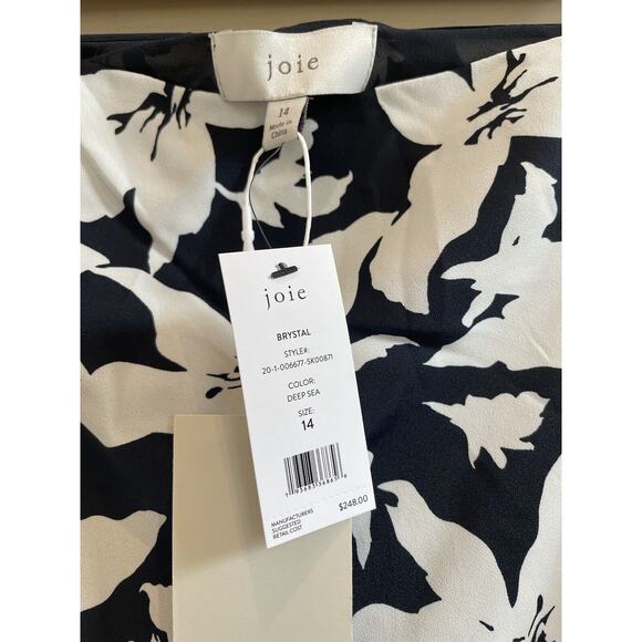 Joie Brystal High Waist MIDI Floral Black White Skirt NWT $248 Lined‎ Size 14 - Picture 4 of 9